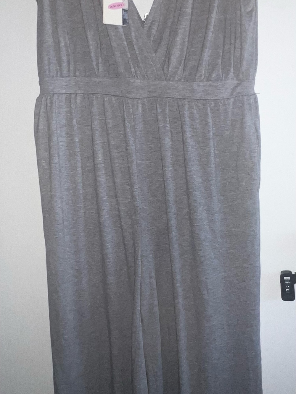 Women's Grey V-Neck Jumpsuit with Elastic Waist